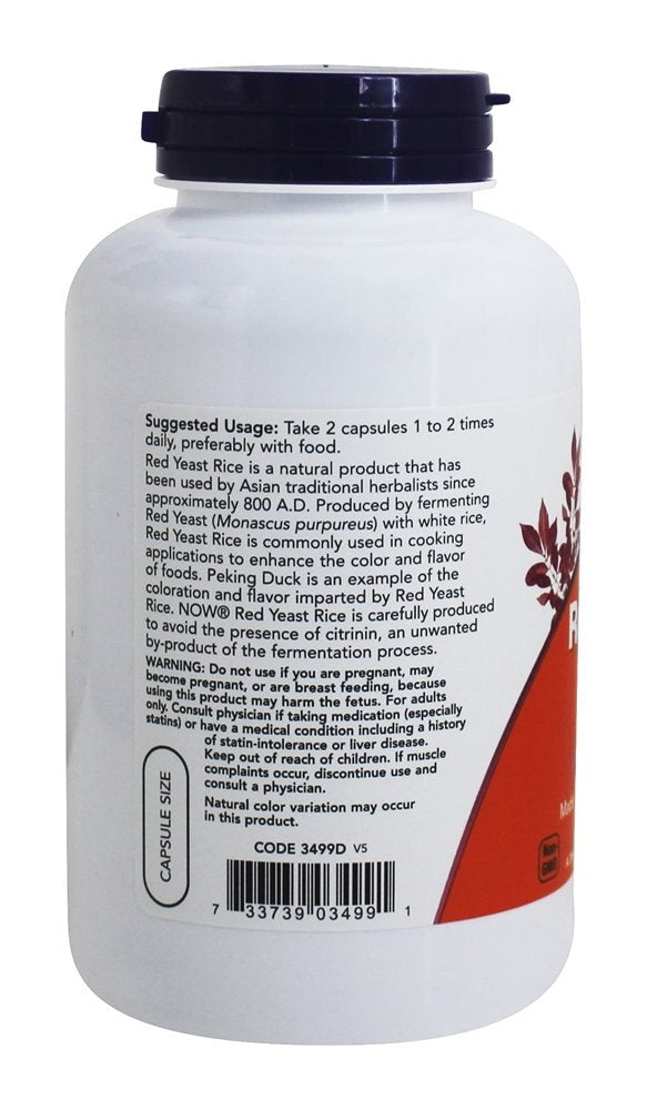 NOW Foods Red Yeast Rice 600 mg Capsules, 1 Count