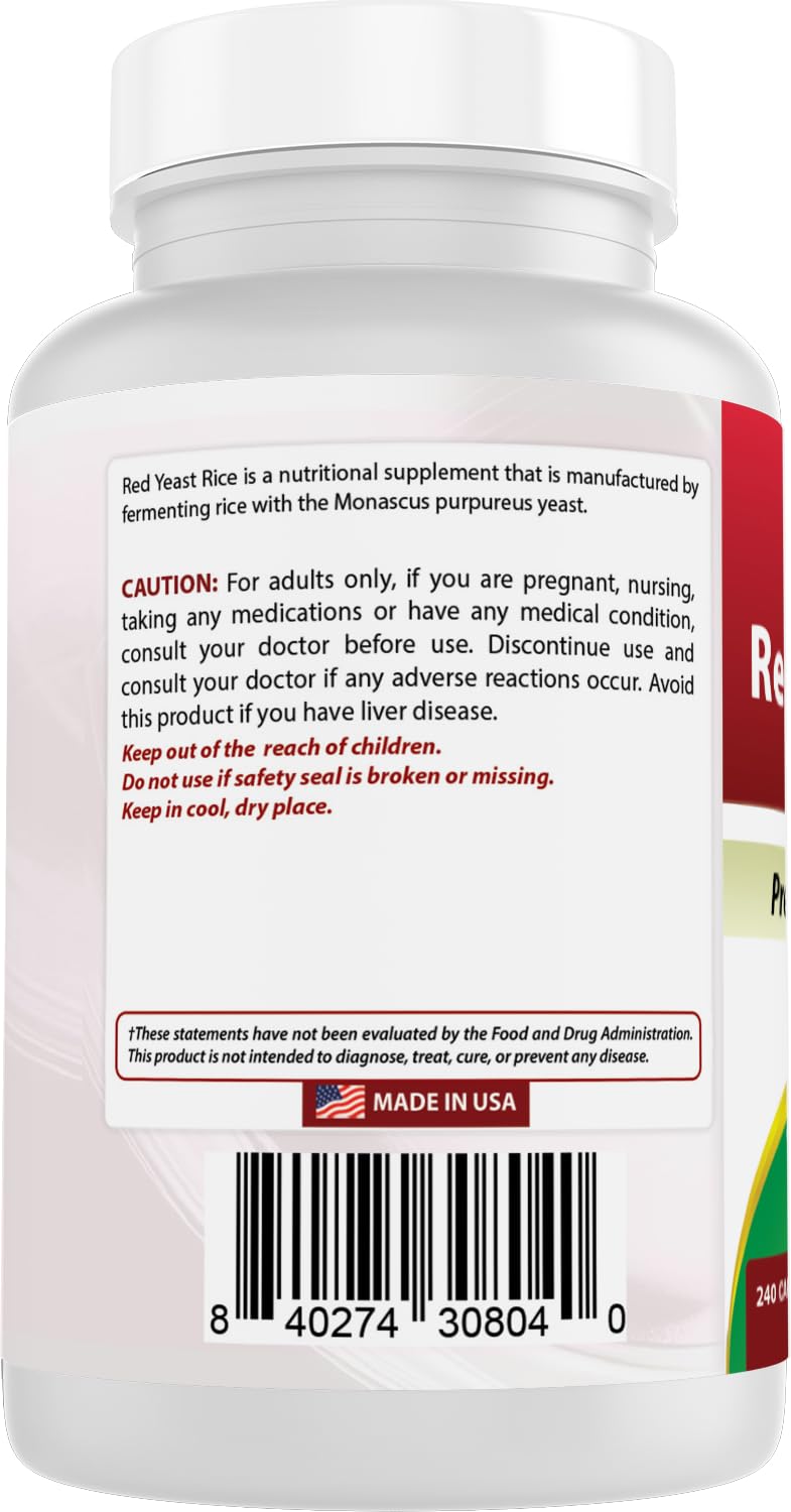 Best Naturals Red Yeast Rice 1200mg Per Serving Capsule, 240 Count