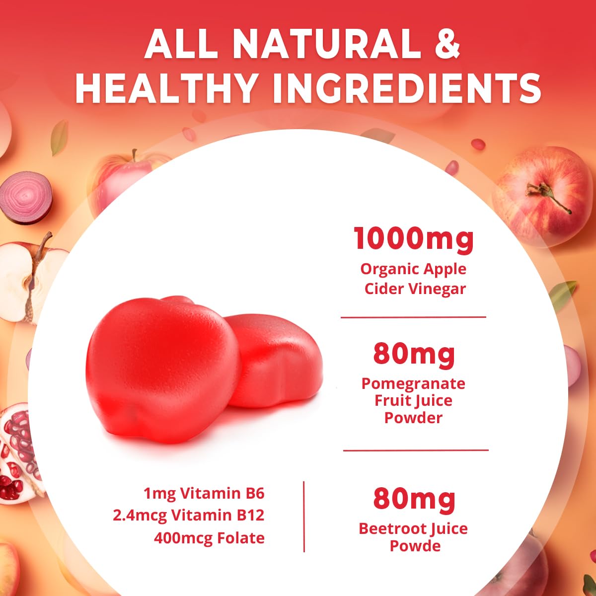 Divinity Nutra Apple Cider Vinegar Gummies with Mother, Detox & Weight Loss Support, with B12, B6, Pomegranate & Beet Root, 100 Gummies