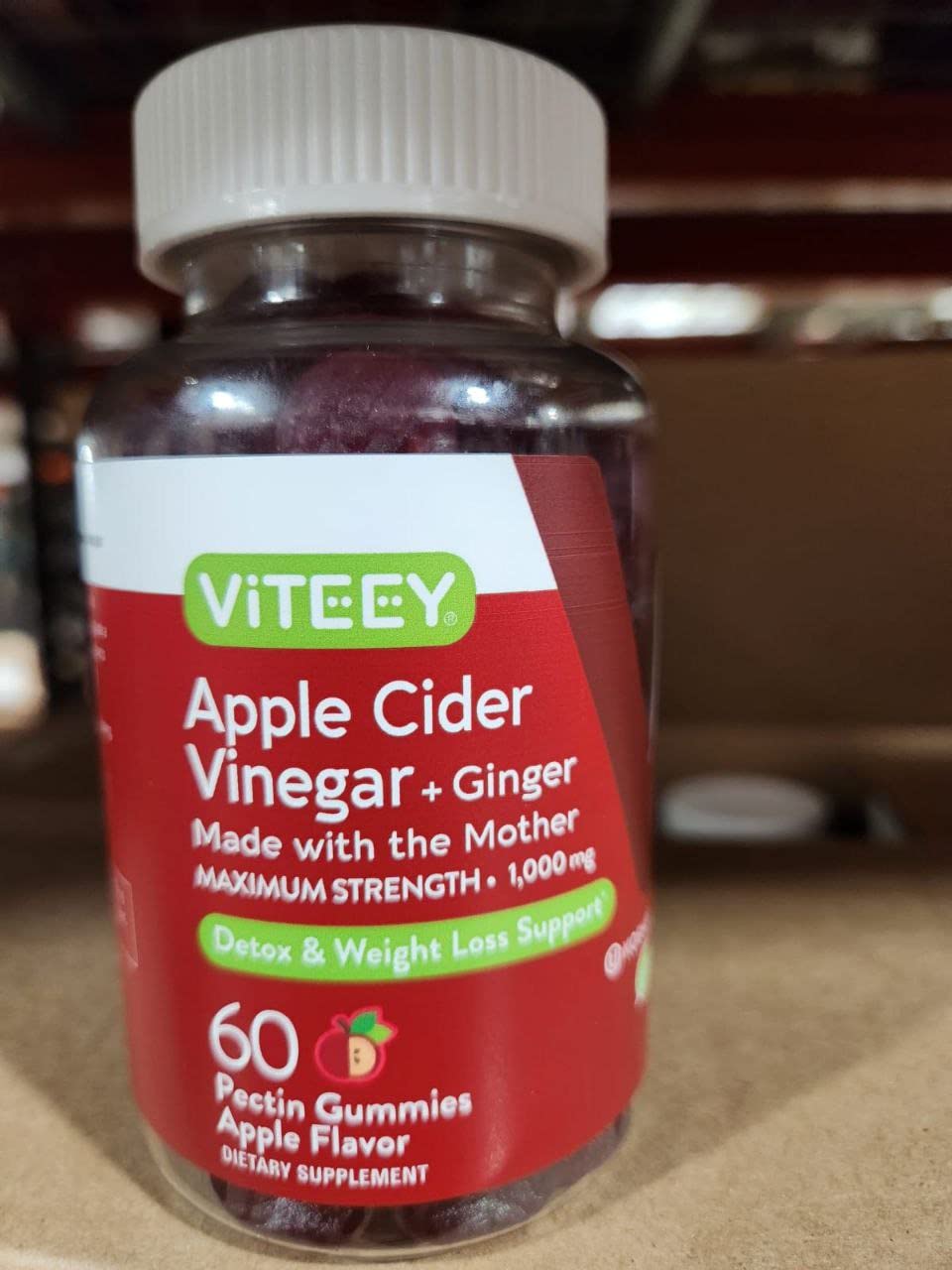 Viteey Apple Cider Vinegar Gummies with Ginger, 1000 mg ACV, 60 Gummies