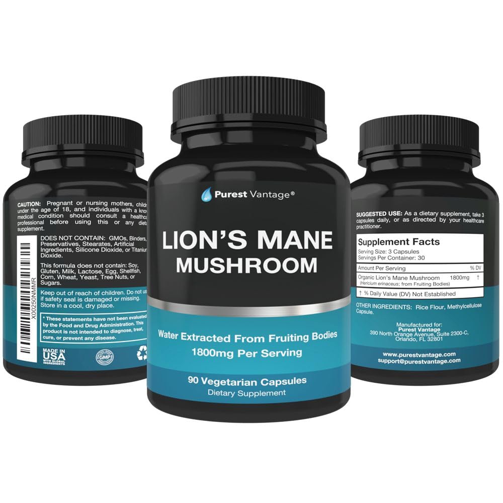 Purest Vantage Lions Mane Supplement 90 Capsules