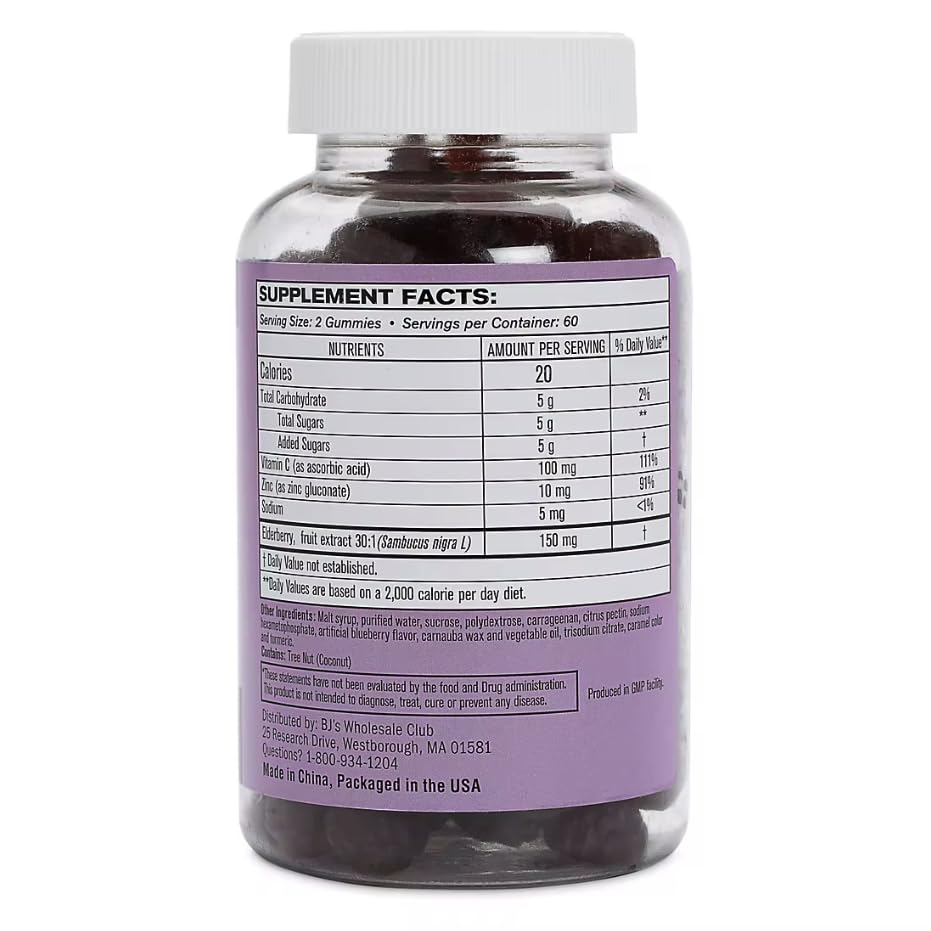Berkley Jensen Elderberry Gummies with Vitamin C & Zinc, 120 Count
