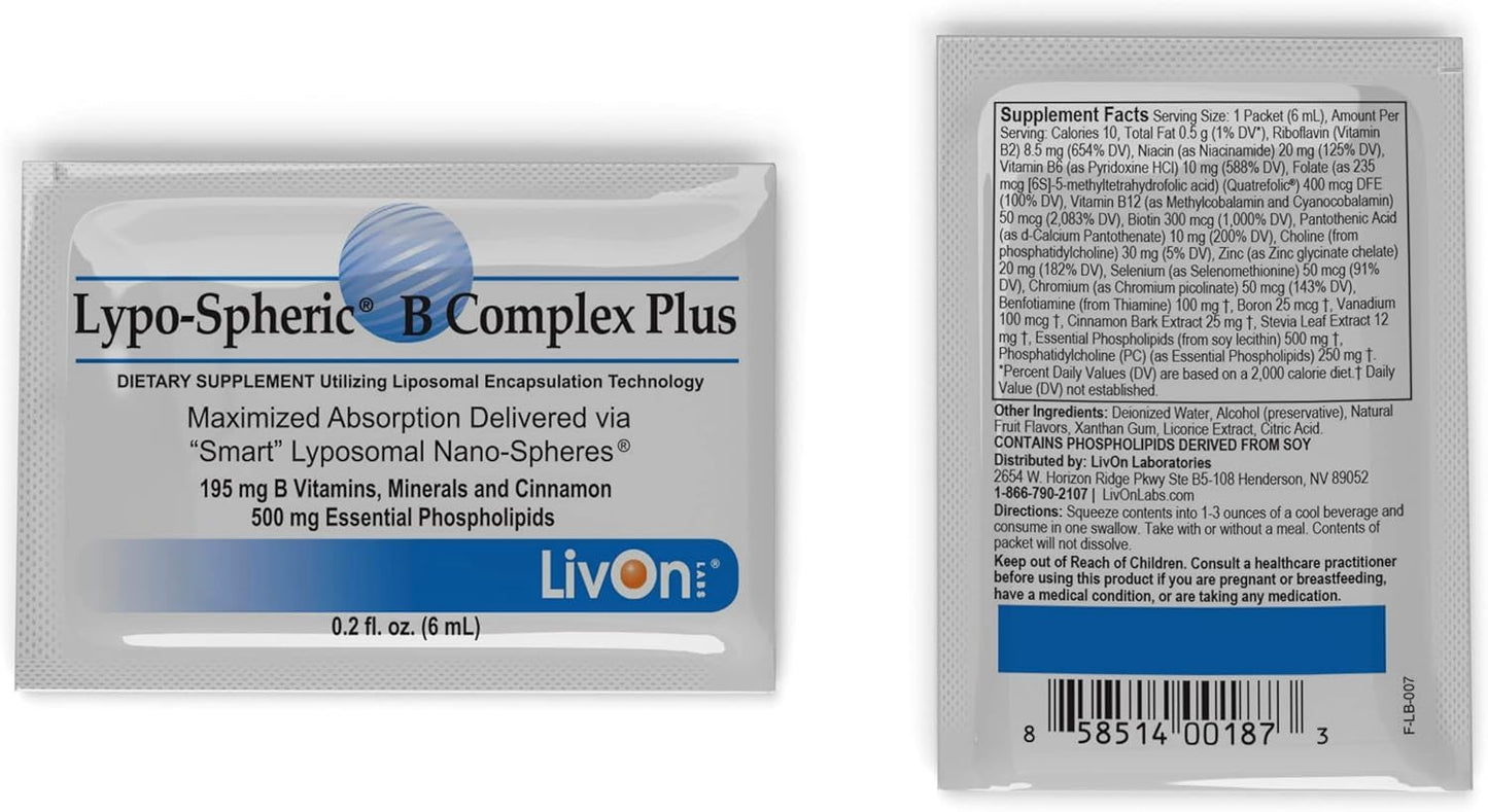 LivOn Laboratories Lypo-Spheric B Complex Plus Powder, 30 Packets