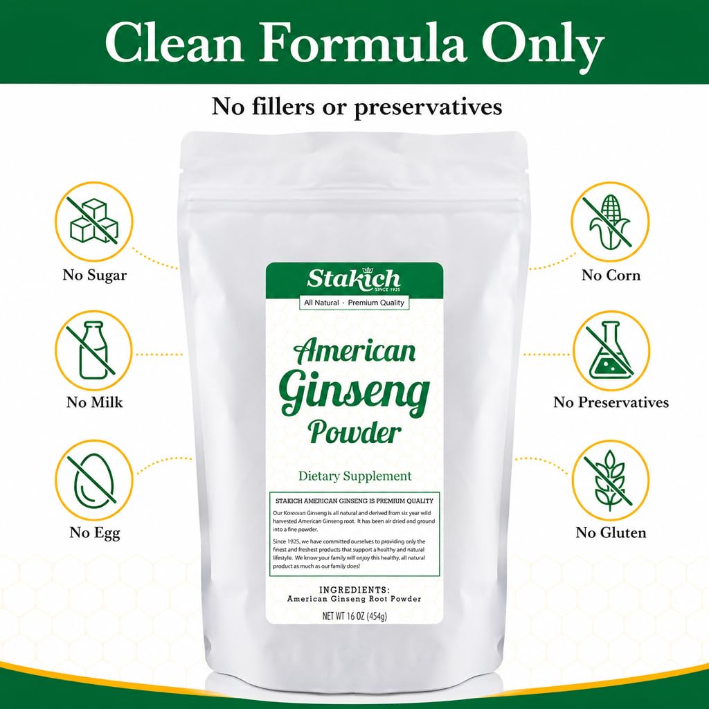Stakich American Ginseng Root Powder, 16 Ounces