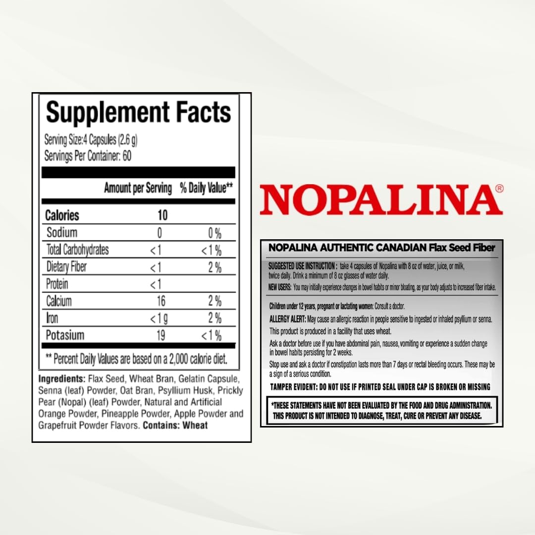 Nopalina Daily Fiber for Digestion & Regularity Capsules, 480 Capsules