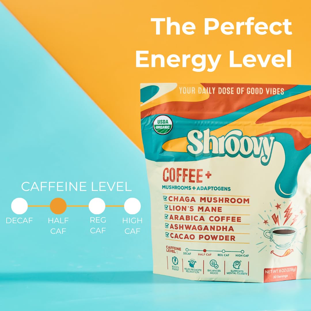 Shroovy Organic Mushroom Coffee with Adaptogens, Lion's Mane & Chaga Powder, 7.05 oz