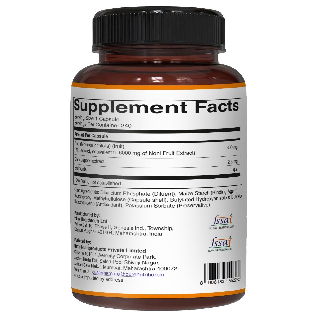 PURE NUTRITION NATURAL TREASURES Noni Fruit Extract 300mg Capsules 240
