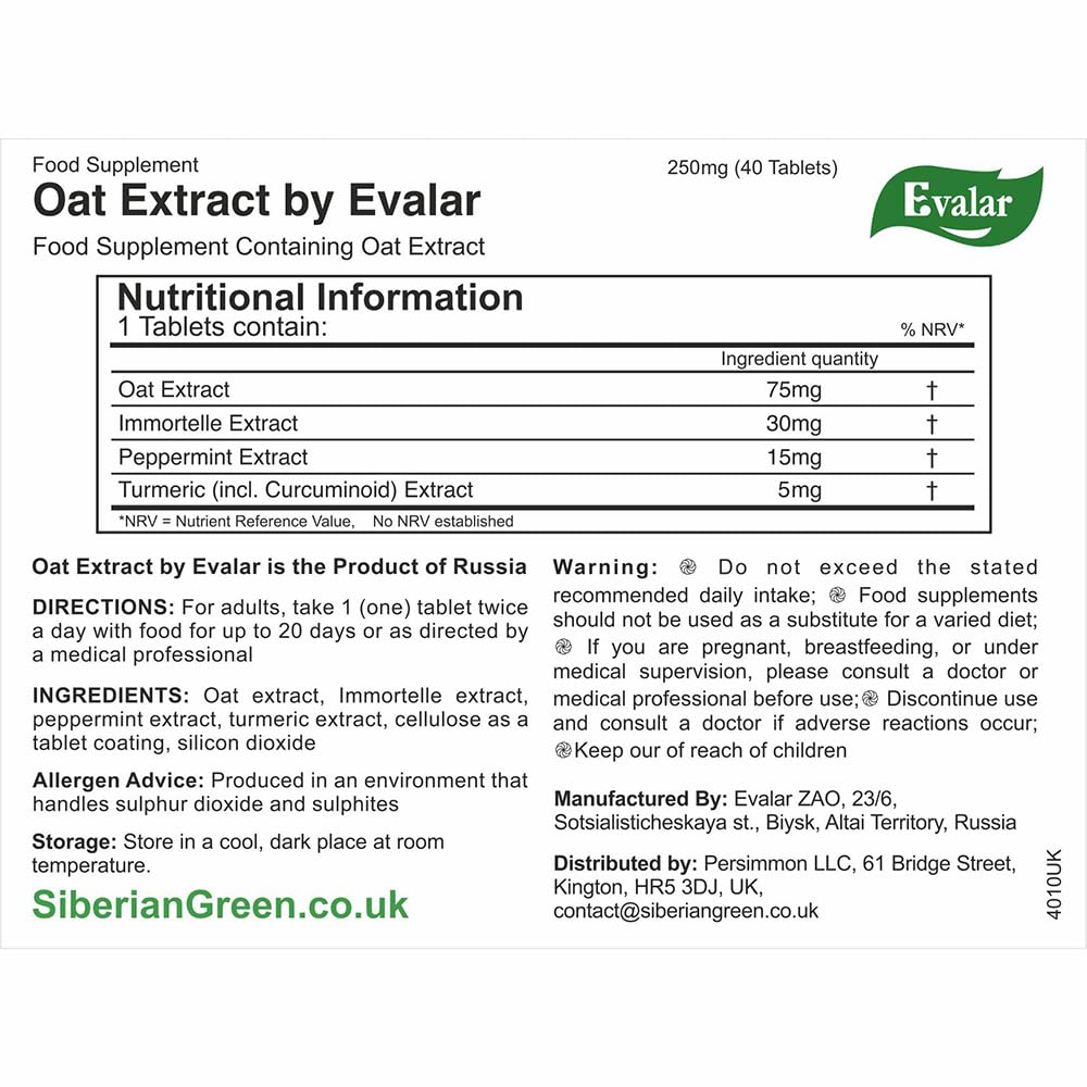 Evalar Oat Extract Immortelle Turmeric Herbs Ovesol Siberian Tablets 40