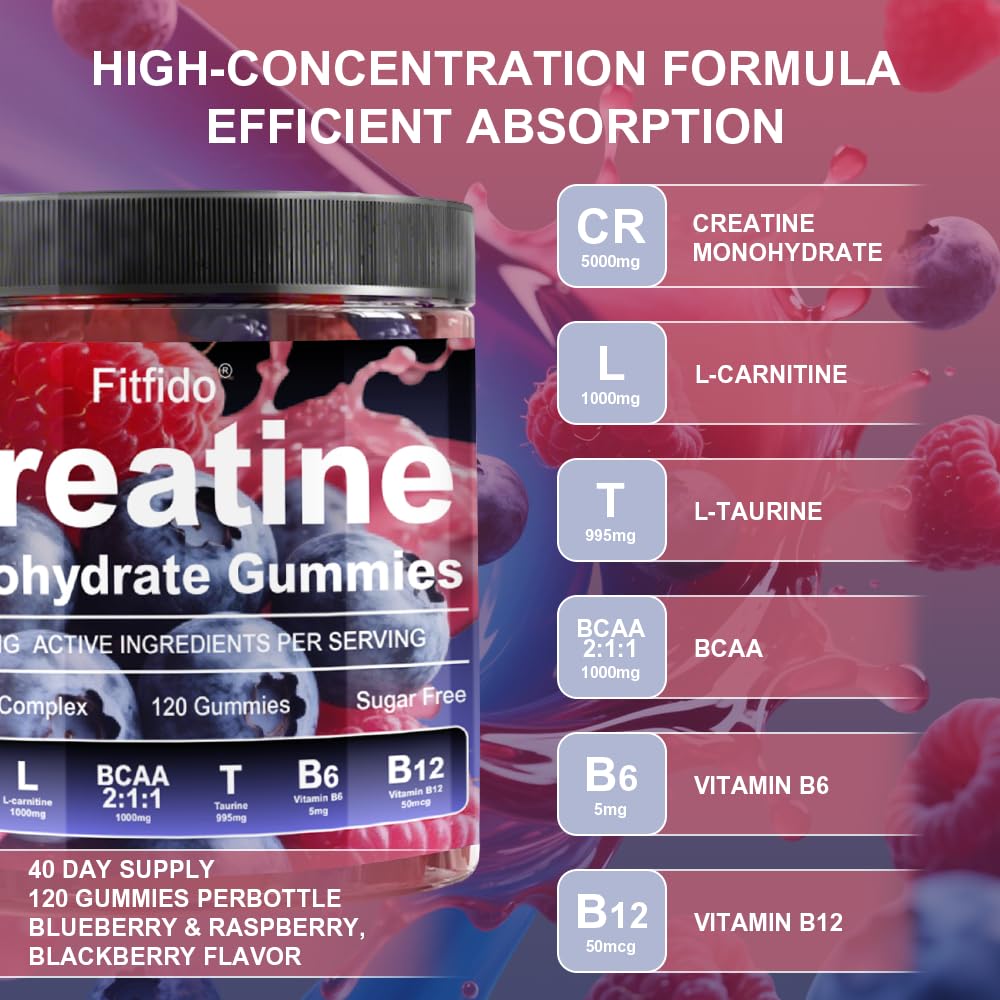 Fitfido Creatine Monohydrate Gummies + Collagen Gummies, 180 Gummies