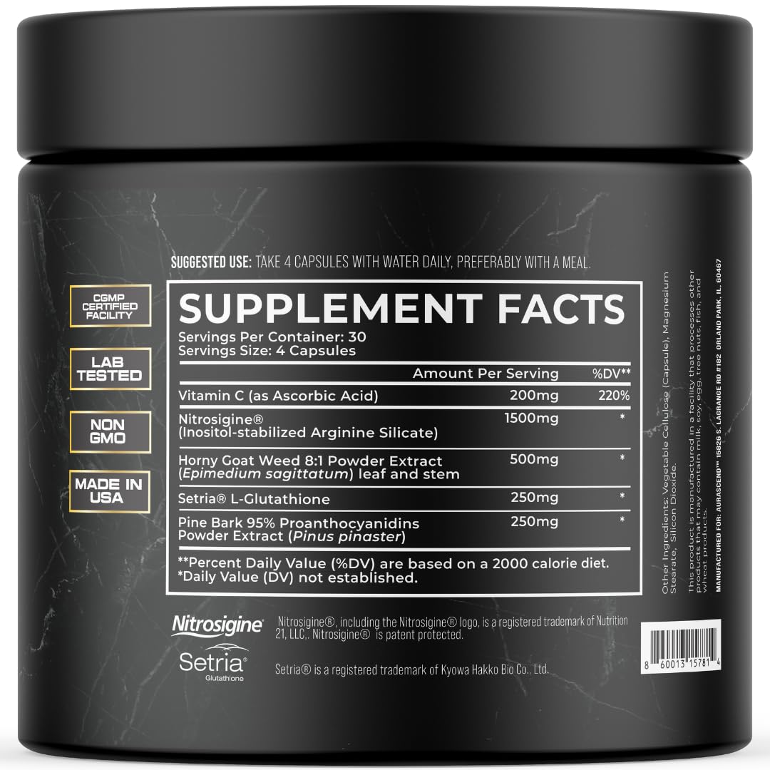 Aurascend Magnum Mode Nitric Oxide Supplements for Men with L Arginine, 120 Capsules
