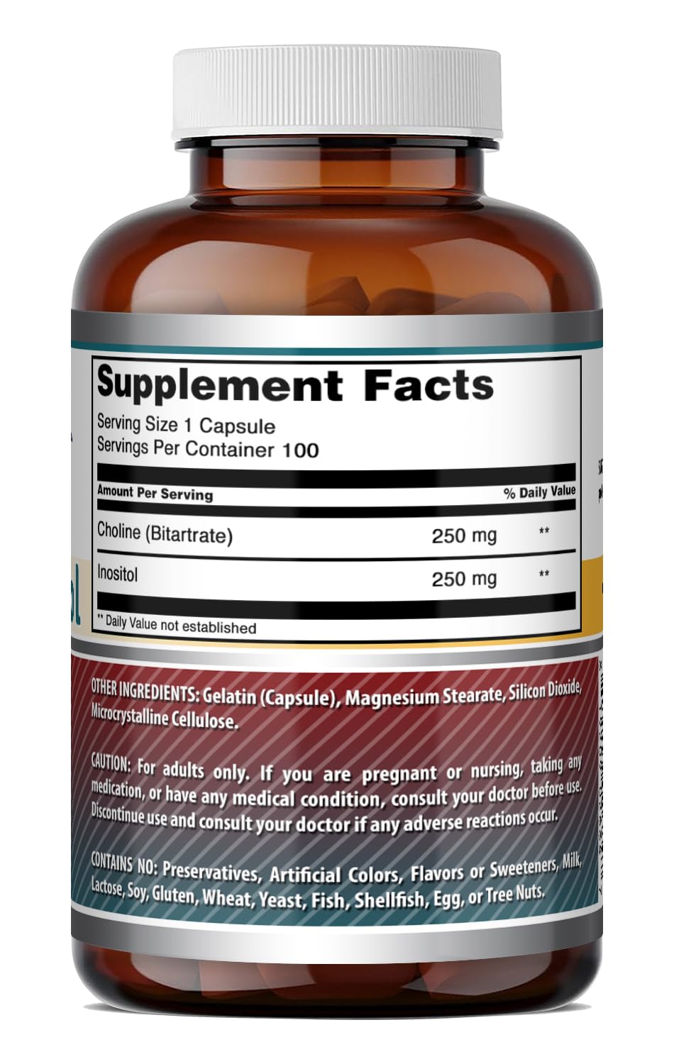 Amazing Nutrition Choline & Inositol 500 Mg Supplement 100 Capsules