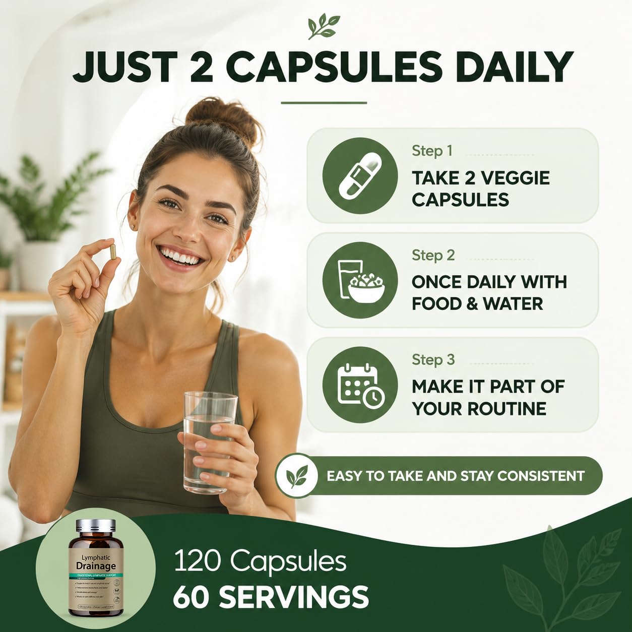 REY&SHAW Lymphatic Drainage Supplement Capsule, 120 Count