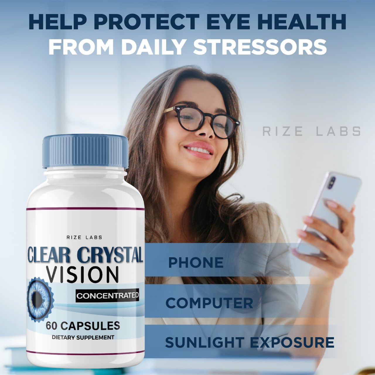 Rize Labs Clear Crystal Vision, 300 Capsules