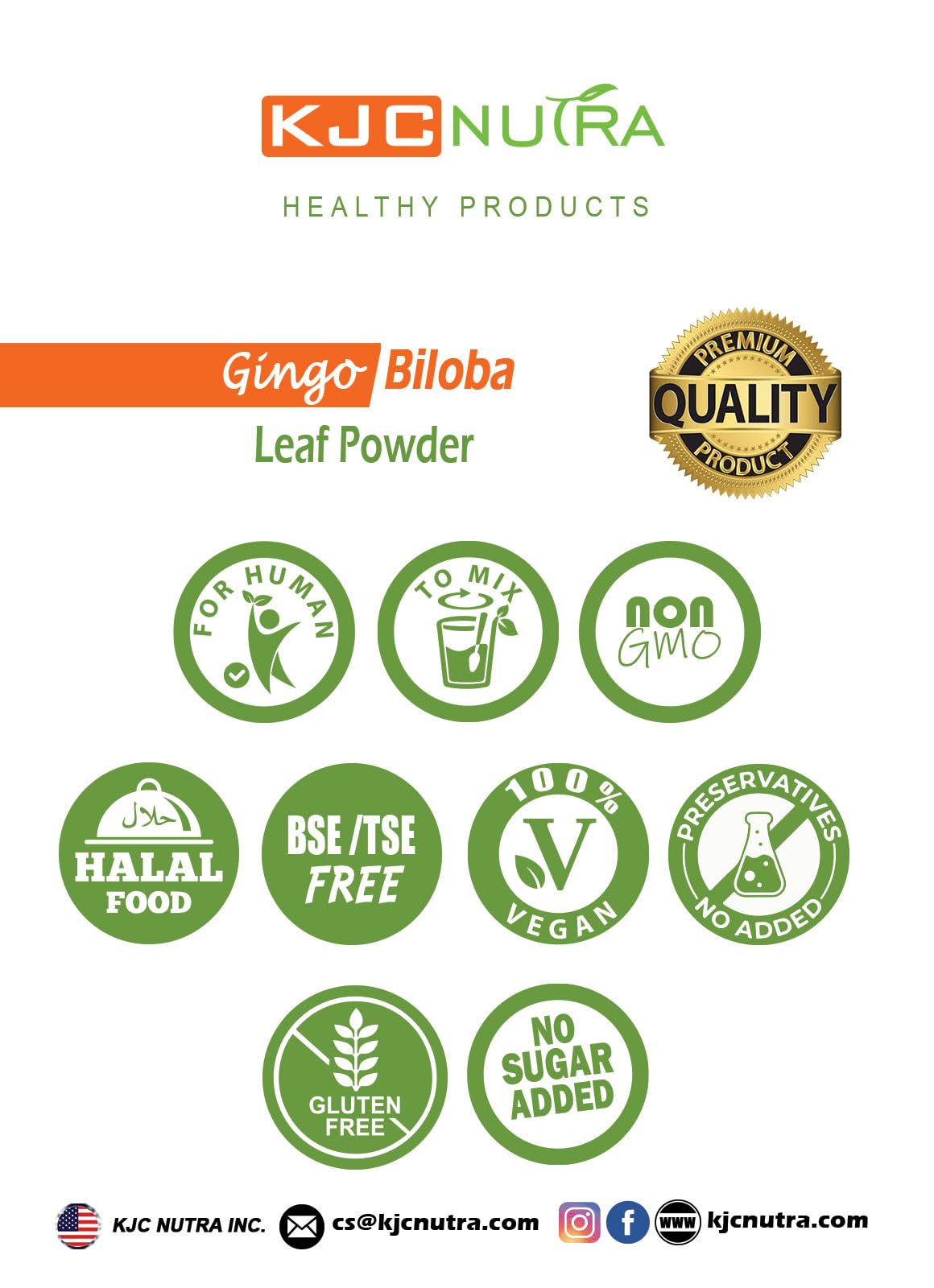 KJC Nutra Ginkgo Biloba Leaf Powder, 0.12 Ounce