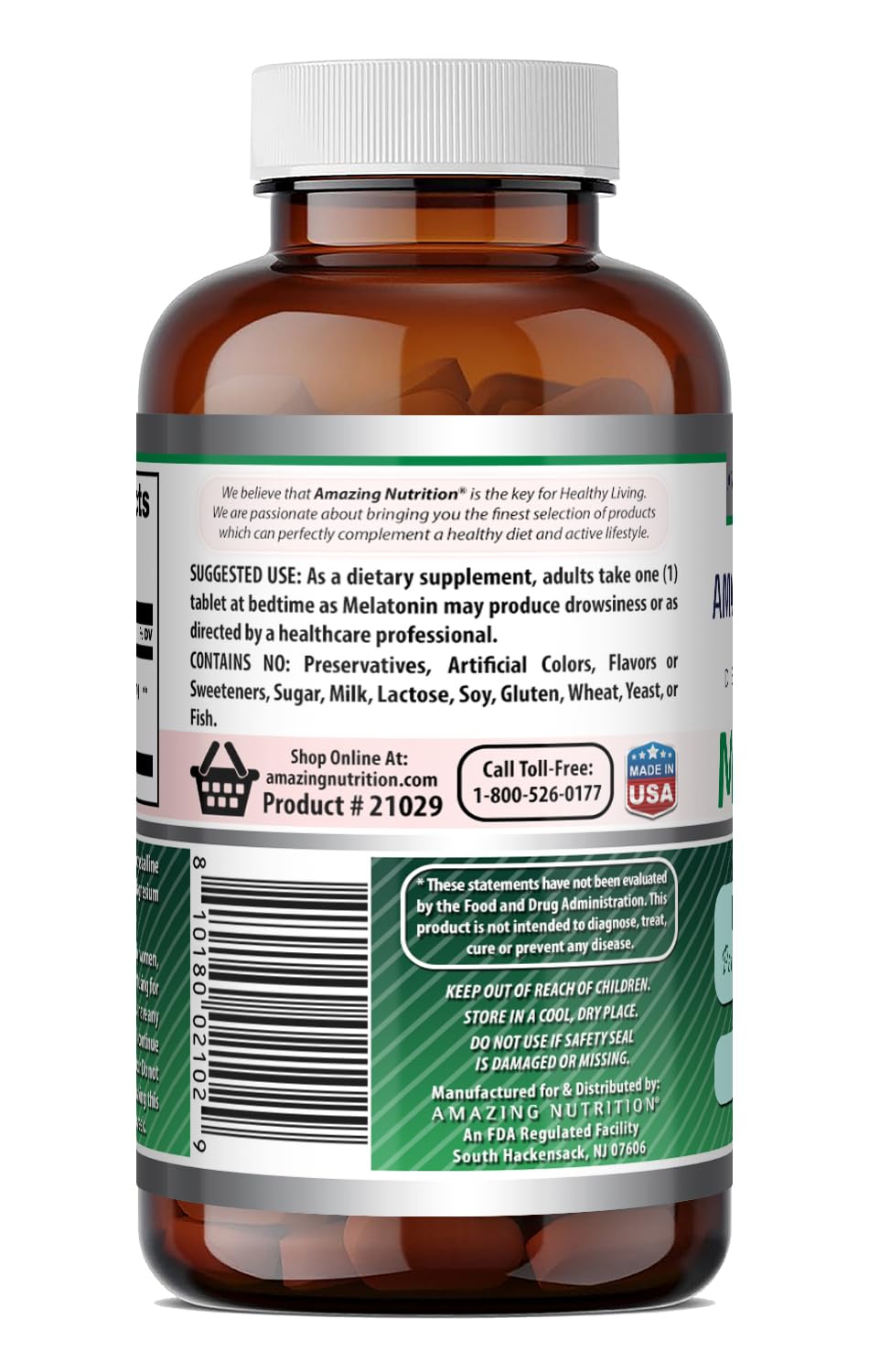 Amazing Nutrition Melatonin 1 Mg Tablets, Low Dose Sleep Supplement, 240 Tablets