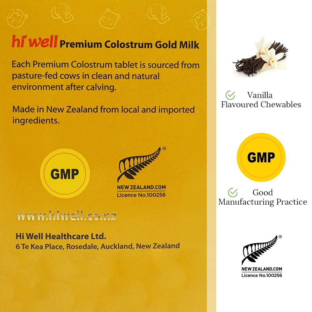 HI WELL PURE & NATURAL NEW ZEALAND Premium Grass-Fed Colostrum Gold Milk 400 Chewable Tablets