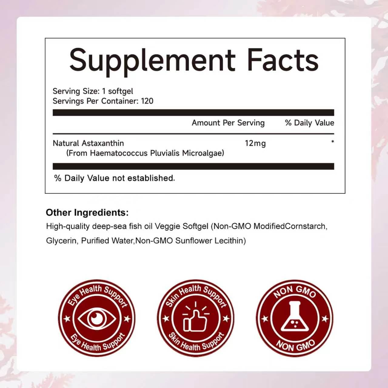 TMPETDENTAL Astaxanthin 12mg Softgels, 120 Count