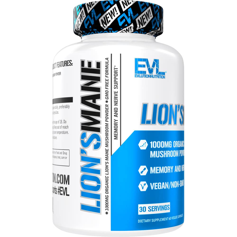 Evlution Organic Lions Mane Mushroom Supplement Capsules, 60 Count