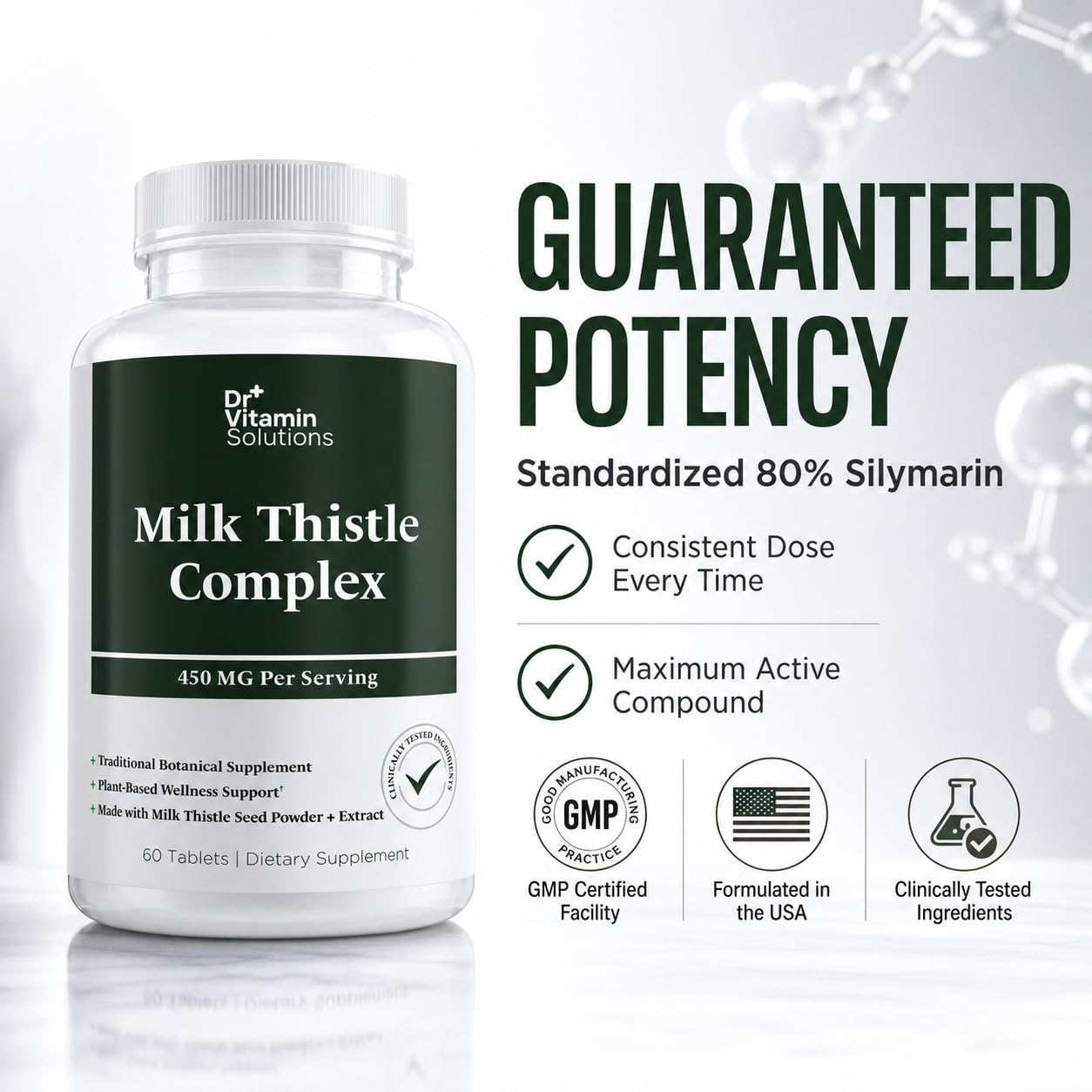 DR Vitamin Solutions Milk Thistle Complex 450 mg – 175 mg Standardized Milk Thistle Extract Plus 275 mg Milk Thistle Powder, Tablets, 60 Count