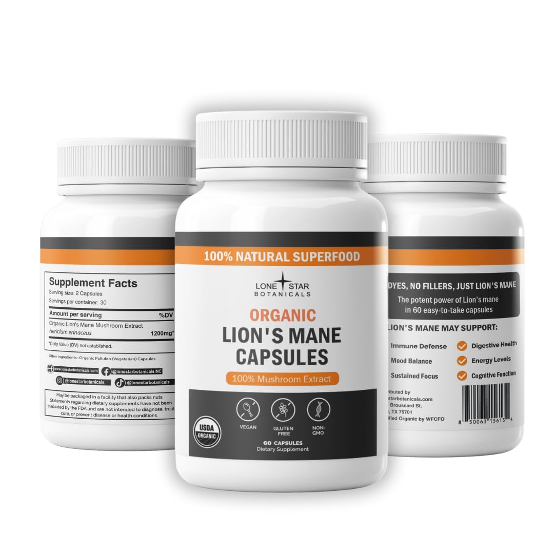 Lone Star Botanicals Lion's Mane Mushroom Extract Capsule, 60 Count