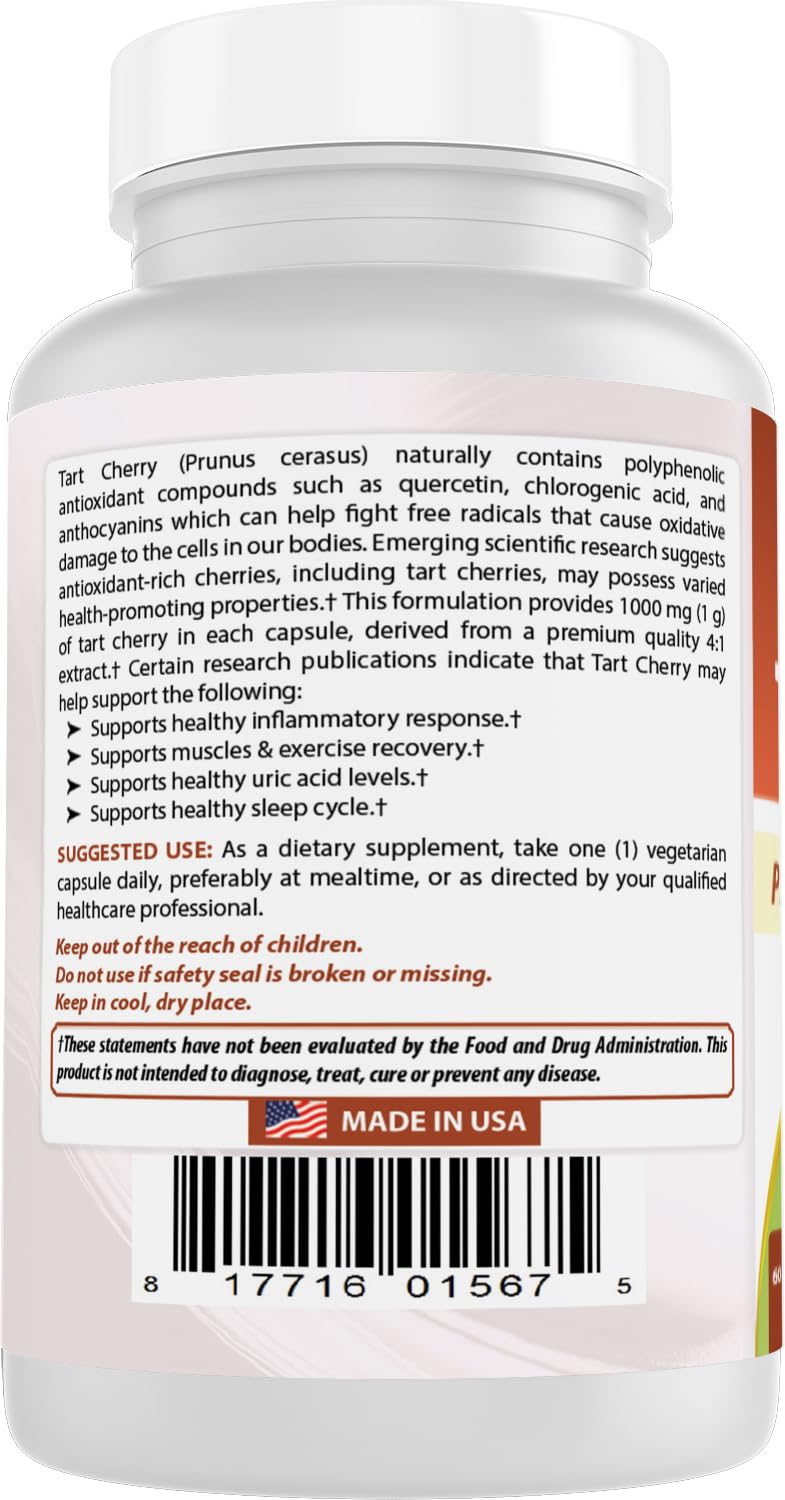 Best Naturals Tart Cherry Extract 1000 mg Capsules 60 Count