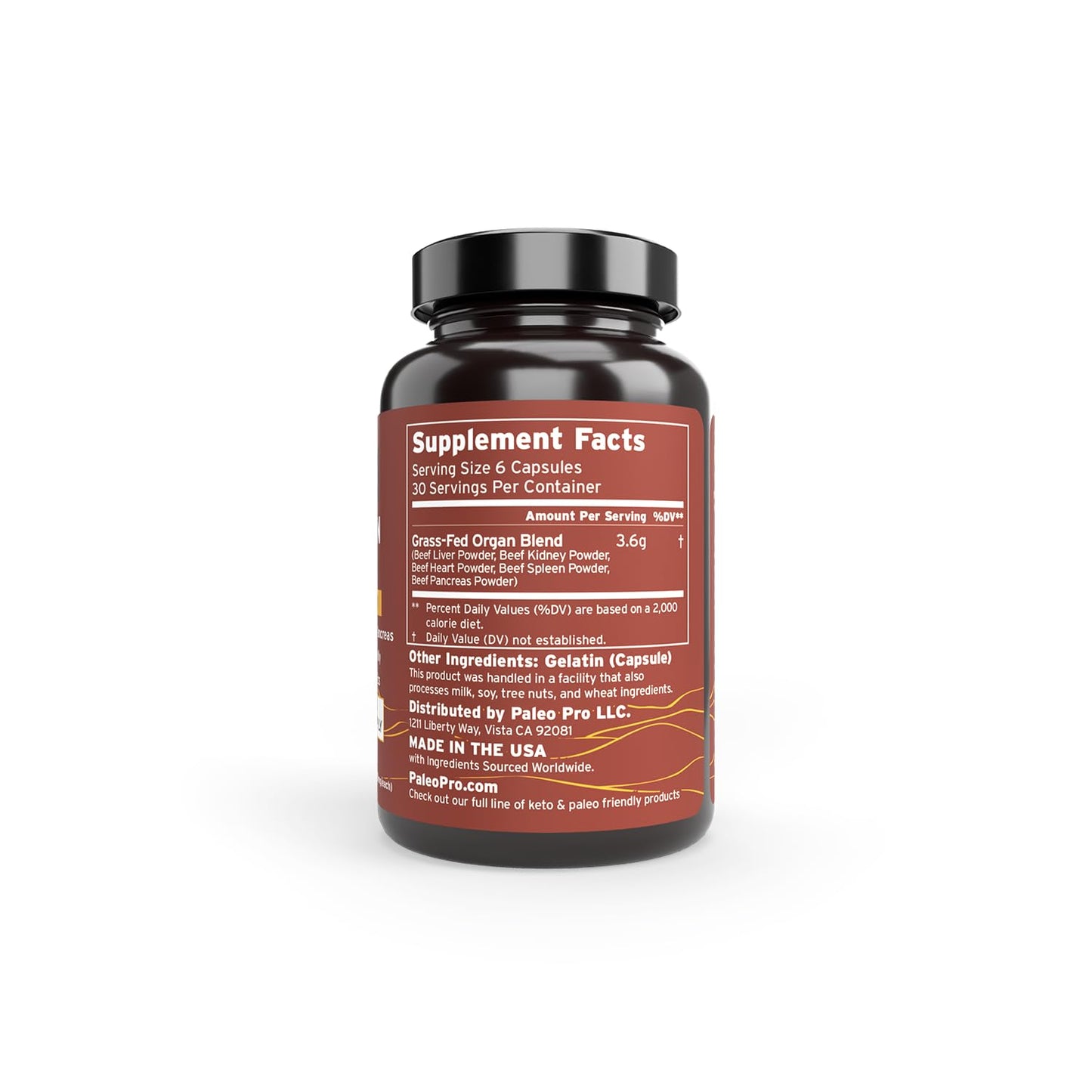 Paleo Pro O.G. Blend Premium Beef Organs Capsules, 180 Count