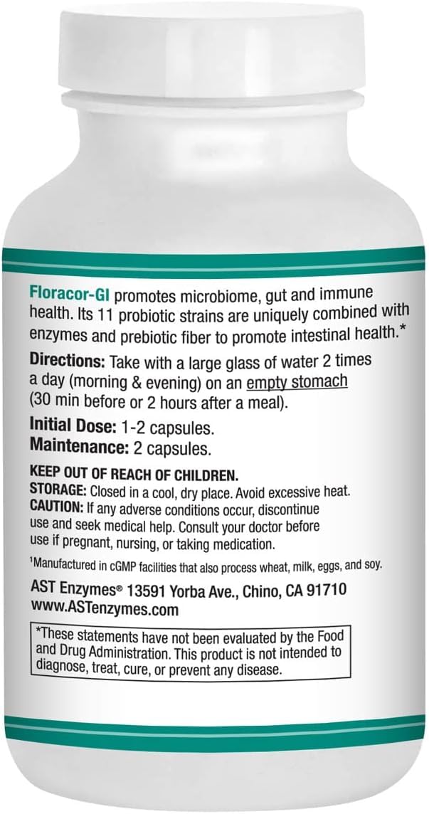Floracor-GI SEBbiotic-CYC Candida Cleanse, Probiotic and Enzyme Support Formula 180 Capsules