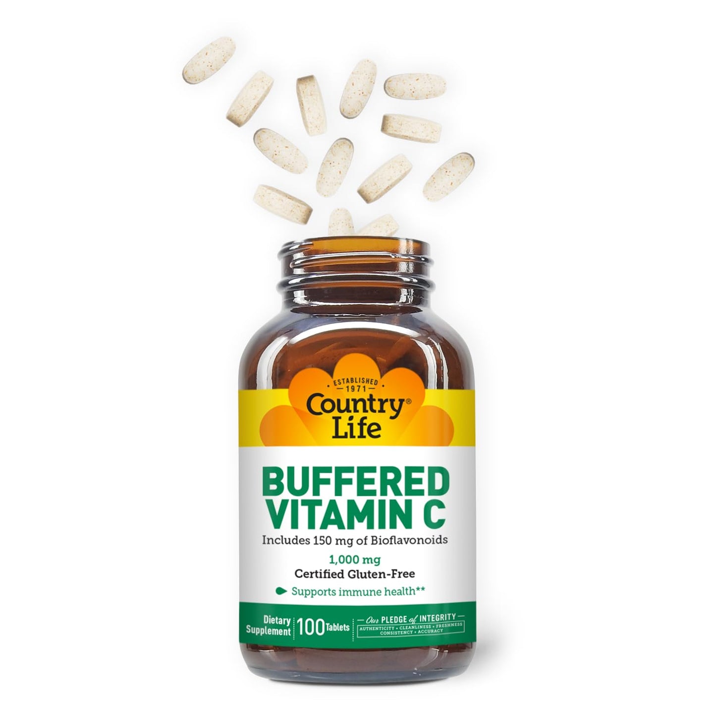 Country Life Buffered Vitamin C 1,000 mg with Bioflavonoids, 100 Tablets
