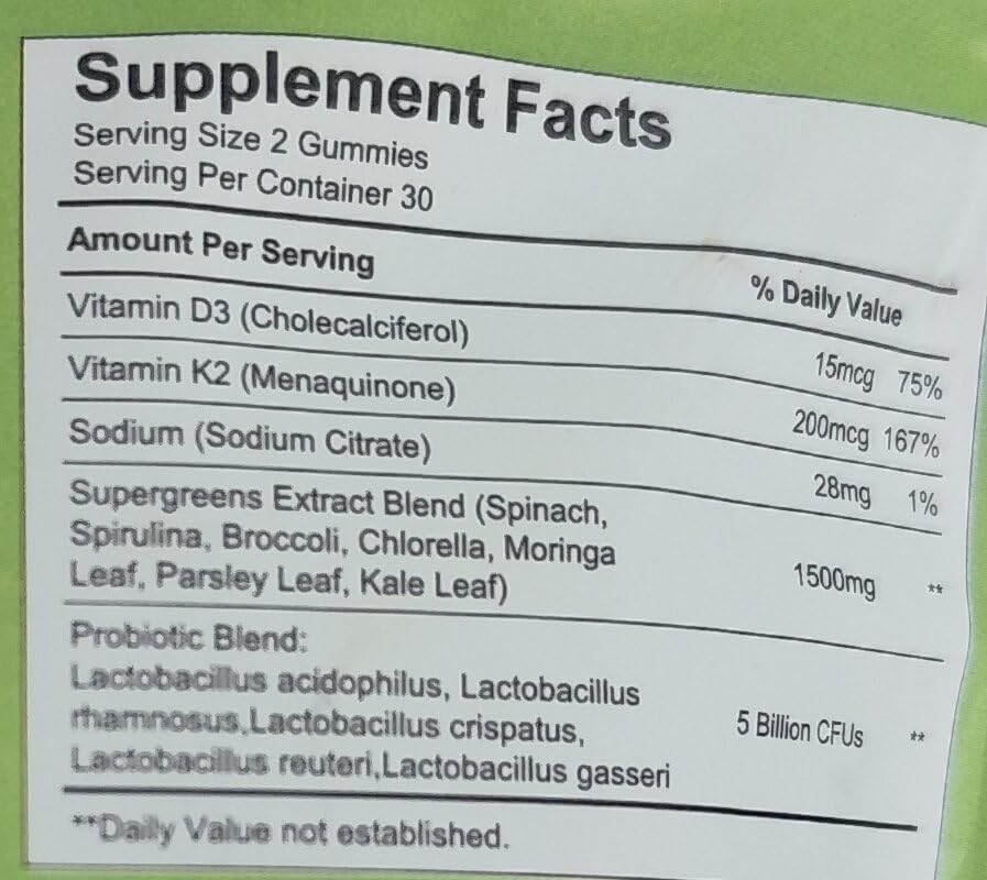LWLQCZJ Super Greens Gummies with Probiotics & Multivitamins Gummy 60 Count
