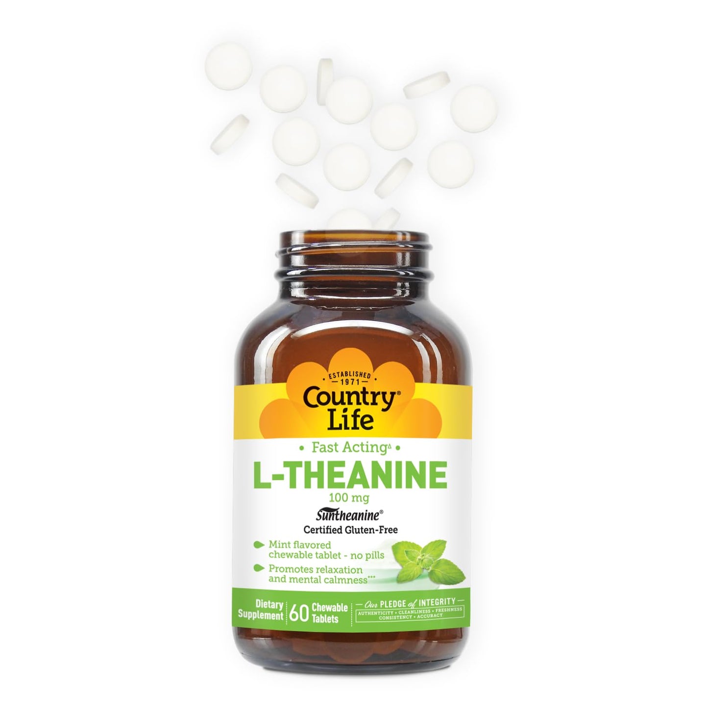 Country Life L-Theanine Fast-Acting 100mg Tablets, 60 Count