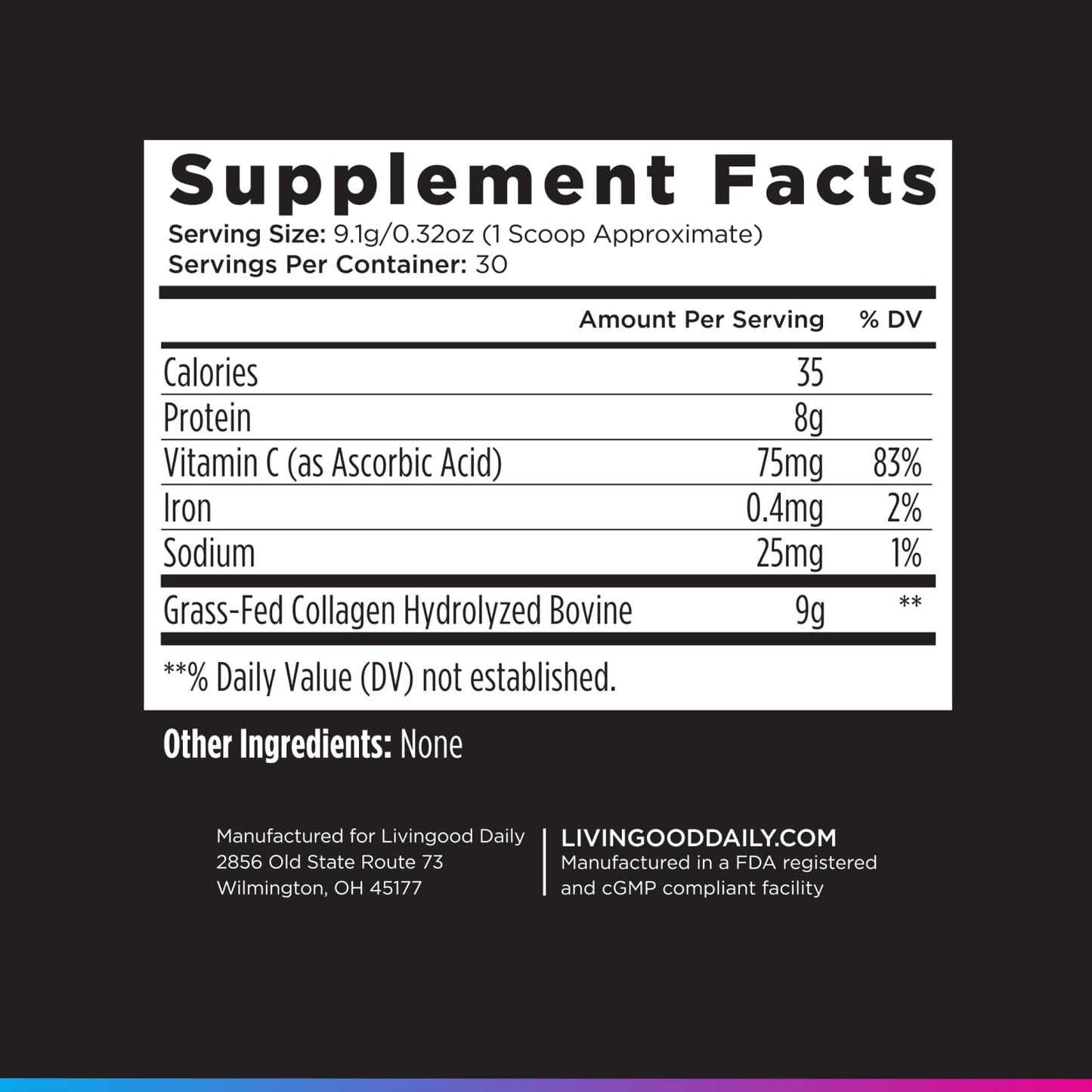 Livingood Daily Unflavored Collagen Peptides Powder Type I & III, 11.92 oz