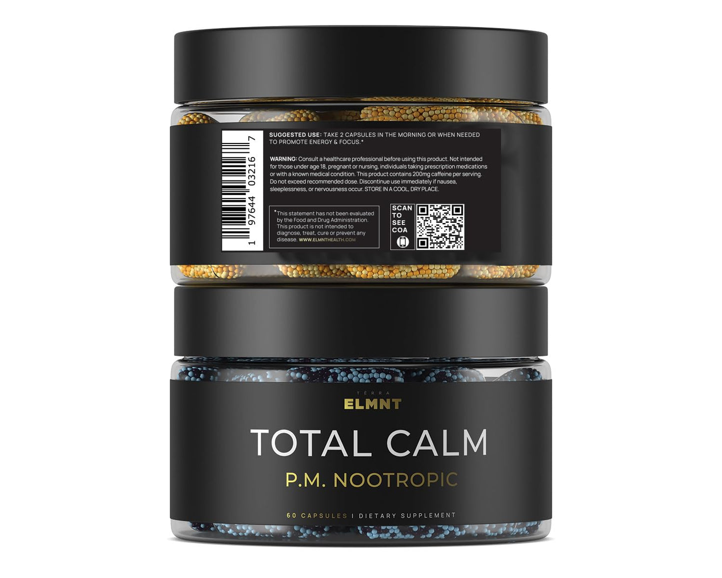 TERRA ELMNT AMPM Nootropic Total Focus + Calm 9X Strength with Caffeine, L-Theanine, Alpha GPC, L-Tyrosine, Ashwagandha Time Release Microbeadlet Capsule, 120