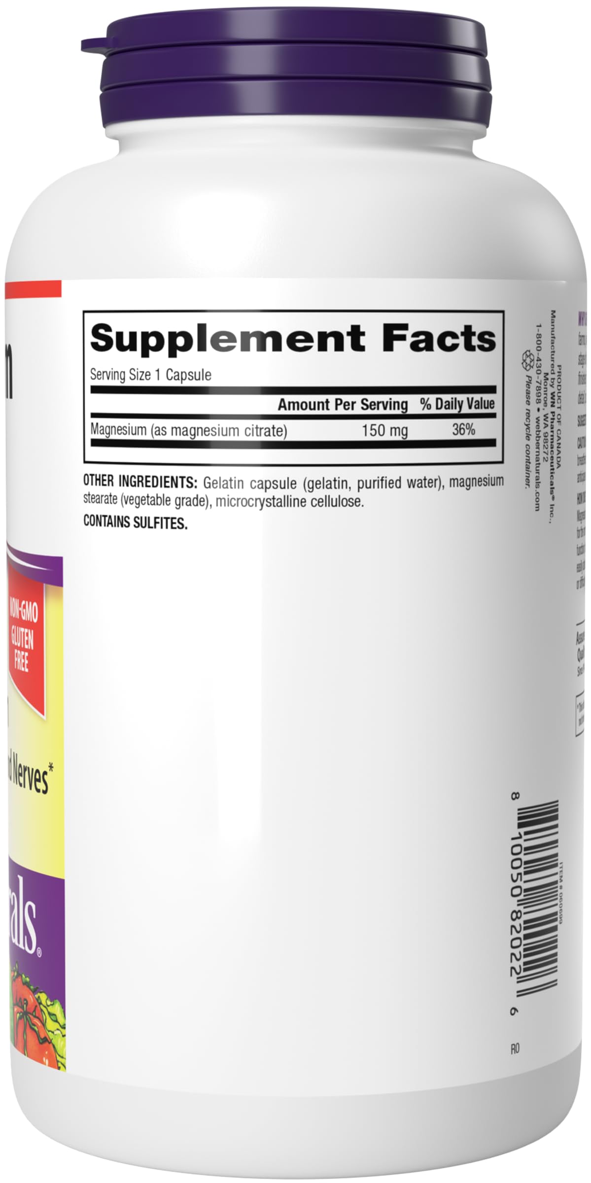 Webber Naturals Magnesium Citrate 150 mg Capsules, 250 Count