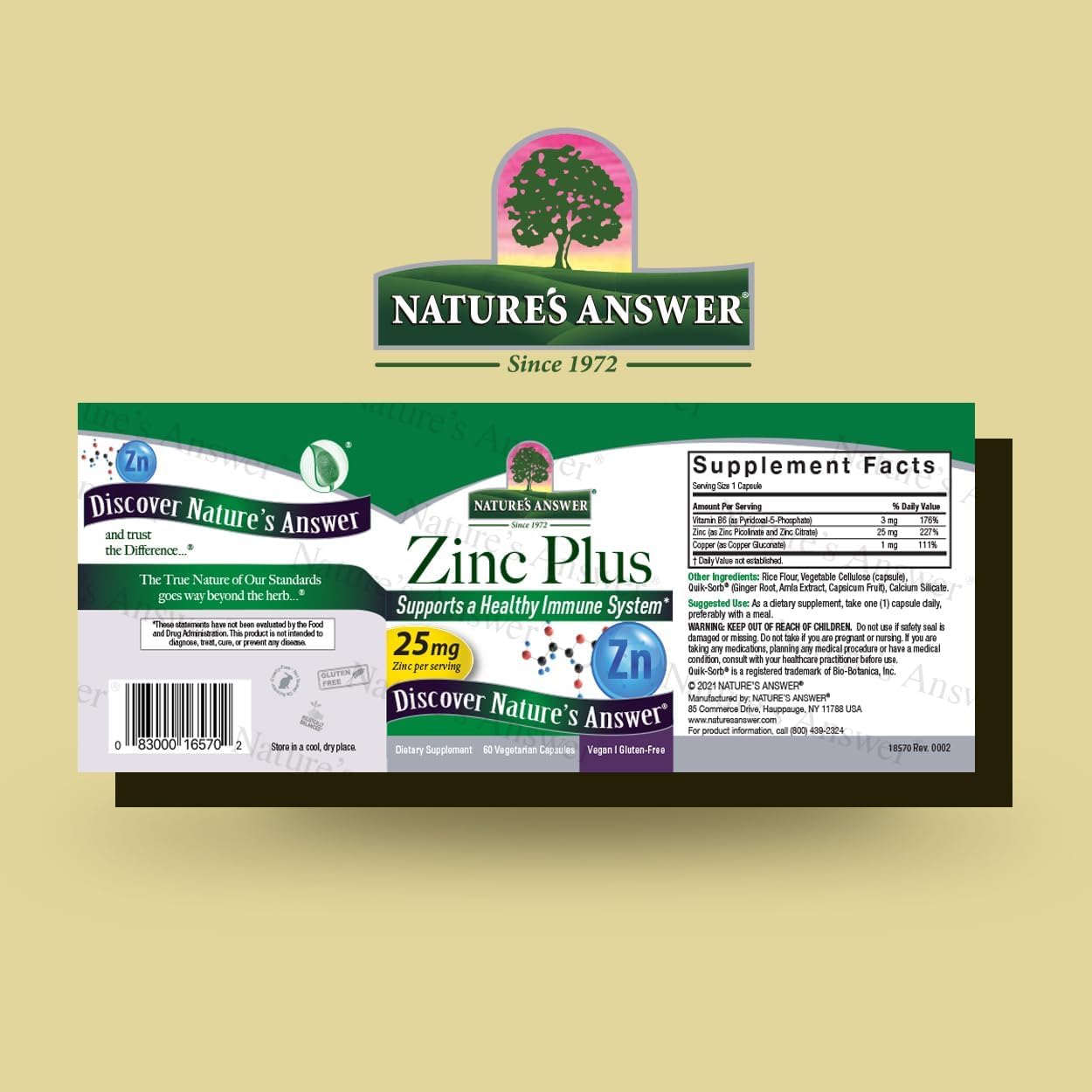 Nature's Answer Zinc Plus + Vitamins for Adults Immune Support with B6 Capsules, 60 Count