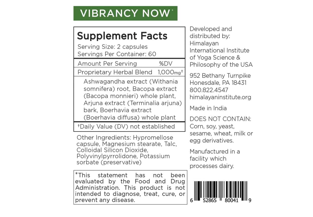 Himalayan Institute Press Vibrancy Now Ashwagandha Formula Capsules 120
