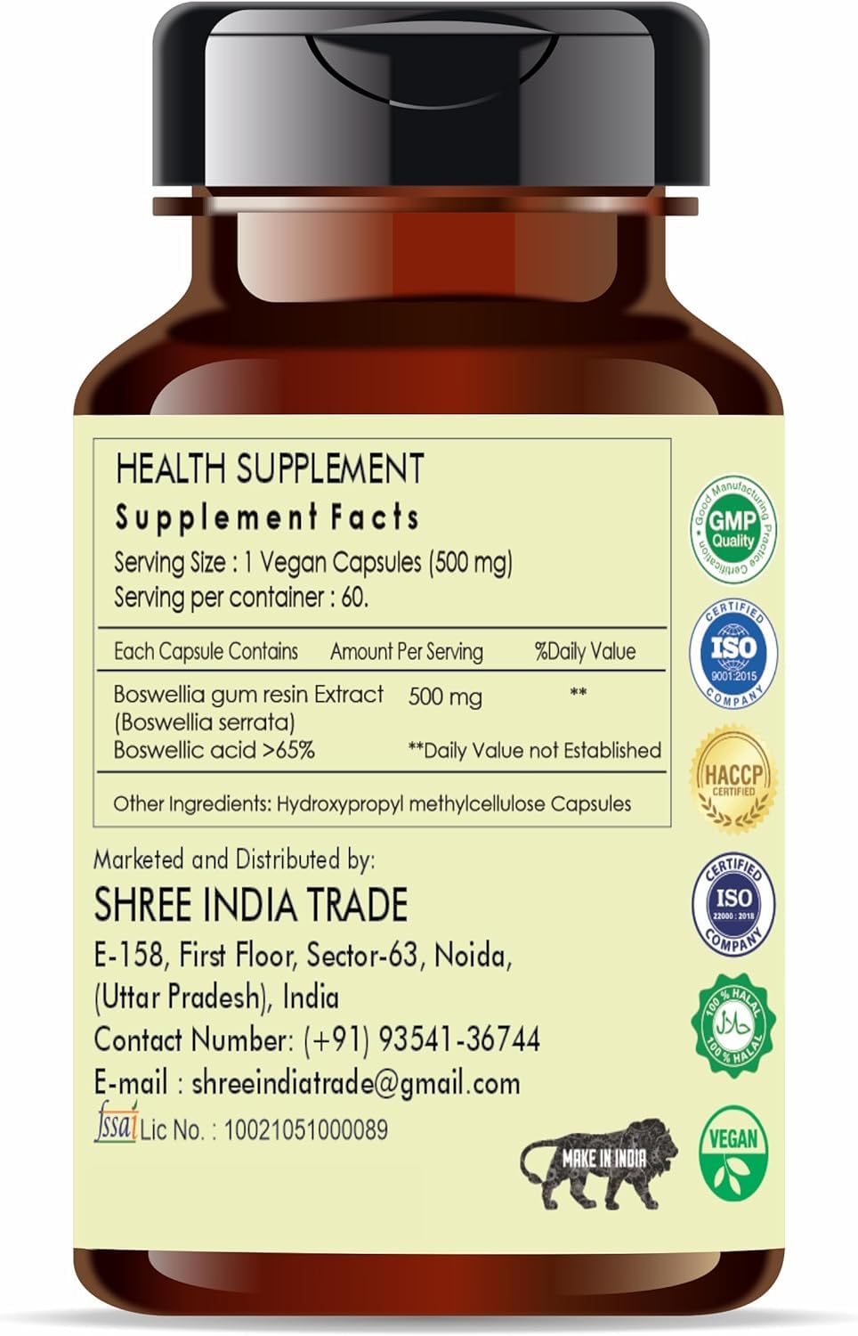 AYURVEDASHREE Boswellia Serrata Extract 500mg Capsule, 60 Count