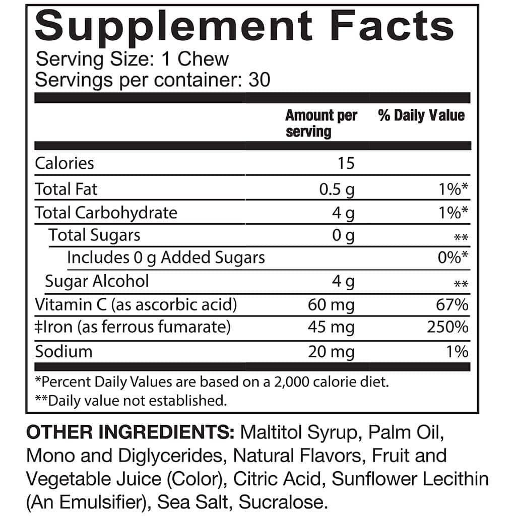 Celebrate Bariatric Supplements Iron Supplement with Vitamin C Soft Chews 90 Count