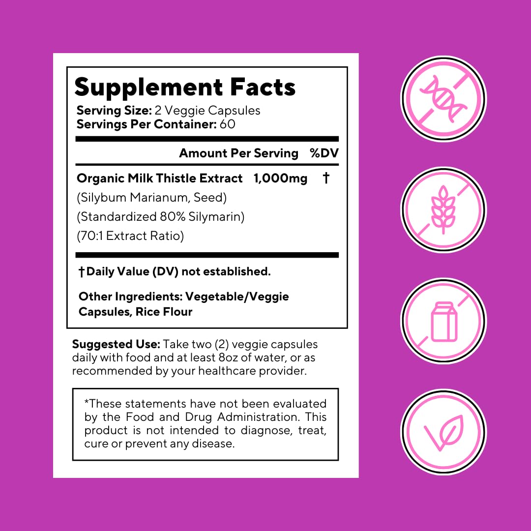 Vitapia Organic Milk Thistle Extract 70:1 Capsule, 120 Count