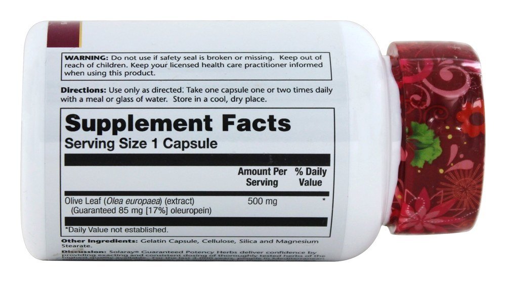 SOLARAY Olive Leaf Extract Double Strength 500 mg Capsules, 30 Capsules