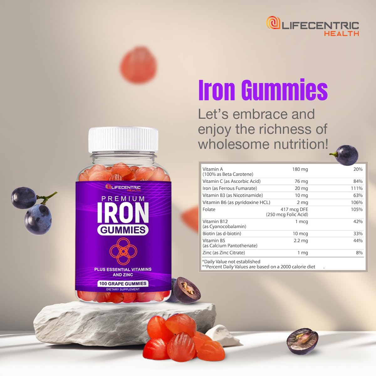 LifeCentric Health Iron Gummies 100 Count
