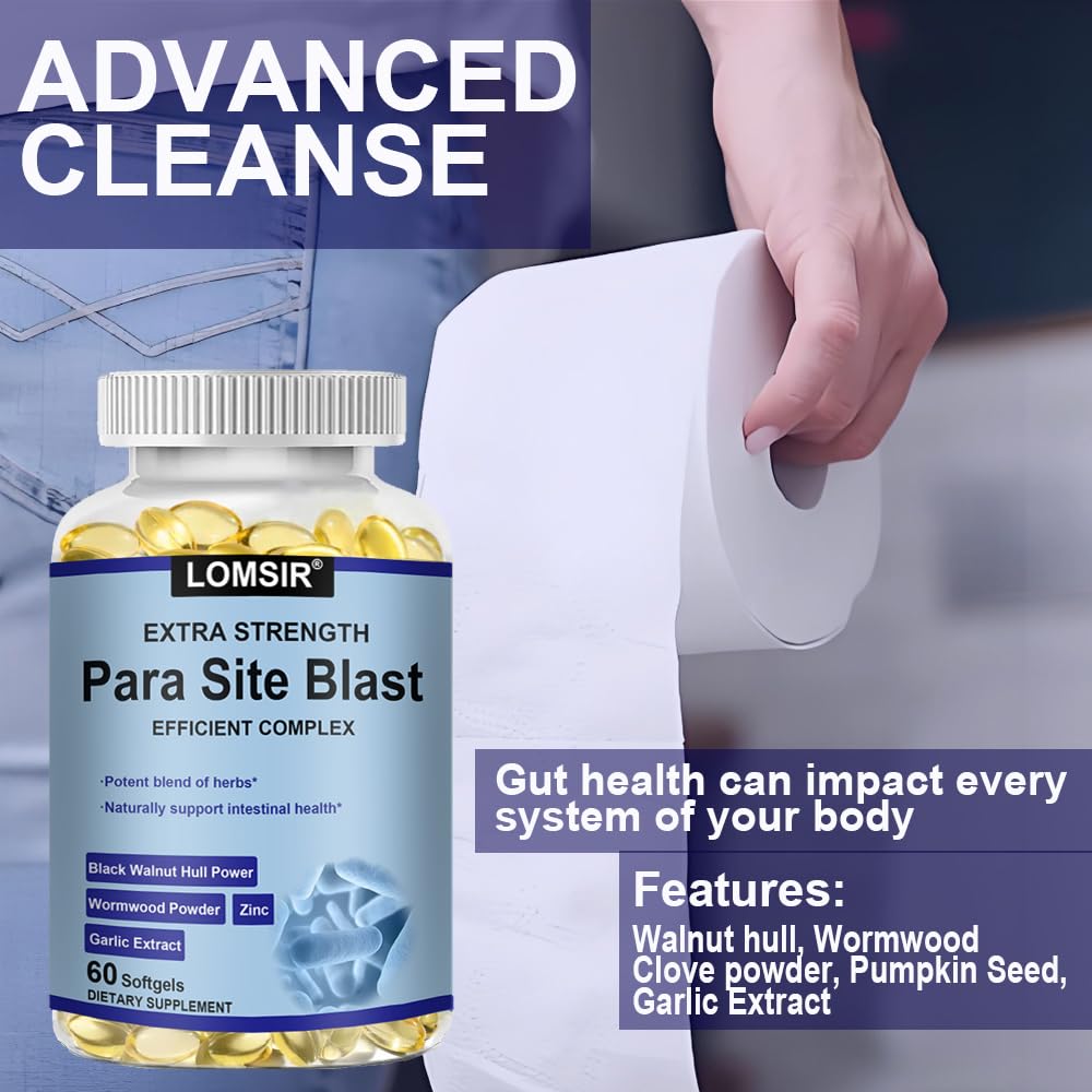LOMSIR Premium para Site Blast - Intestine Health with Black Walnut, Wormwood Powder & More - Cleanse, Detox, Intestinal Guard Formula Supplement for Humans Softgels, 60 Count