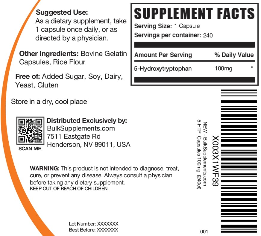 BulkSupplements 5-HTP Capsules 240 Count