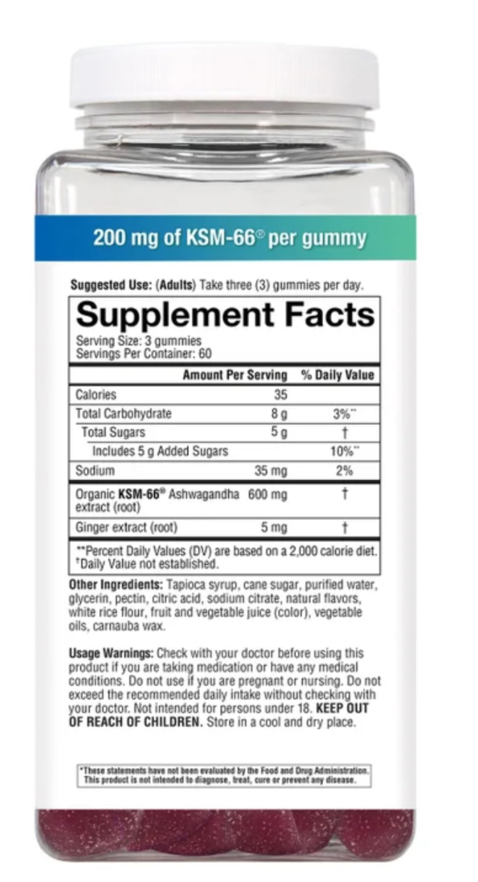 Generic Ashwagandha Gummies with KSM-66 Daily Adaptogen Formula, Mixed Berry Flavor, 200mg per Gummy, Stress Support Supplement, 180 Gummies