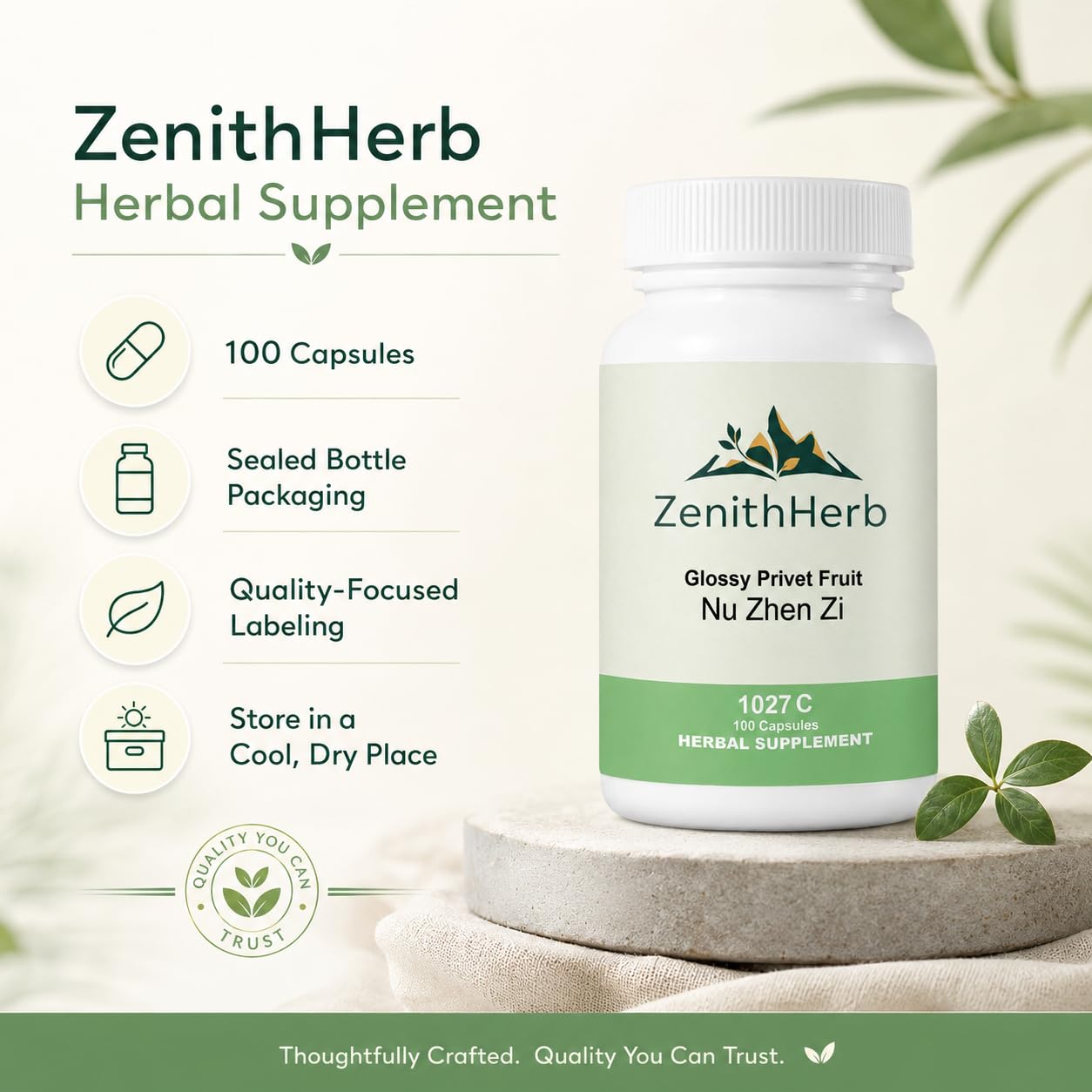 ZenithHerb Nu Zhen Zi, Glossy Privet Fruit Capsules, 100 Capsules