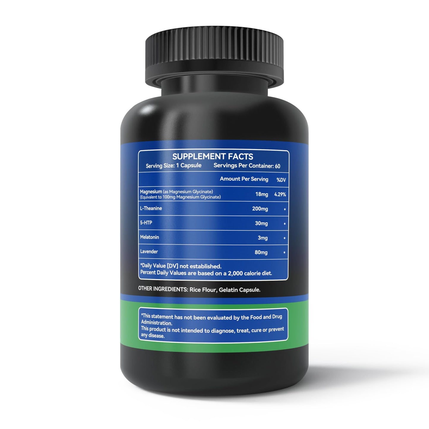 Inner Brightness L-Theanine 200mg, Magnesium, 5-HTP & Melatonin All-in-1 L-Theanine Supplement for Stress Relief, Focus & Cognition, Sleep Capsules 60 Count