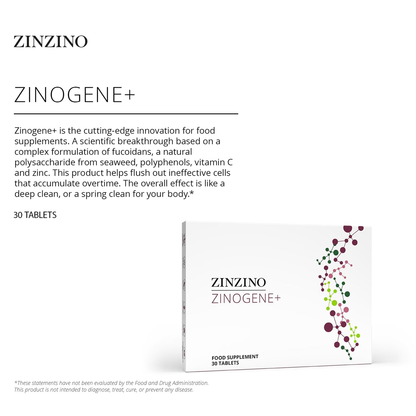 ZINZINO ZinoGene+ Deep Cleanse Supplement with Fucoidans, Polyphenols, Vitamin C & Zinc, 30 Tablets