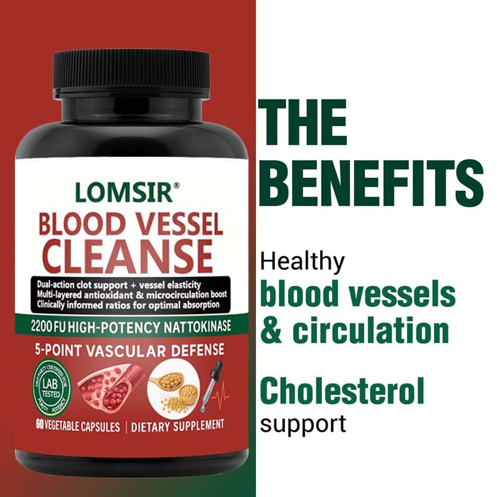 LOMSIR Blood Vessel Cleanse Nattokinase Supplement with Gamma Oryzanol Capsule 60 Count