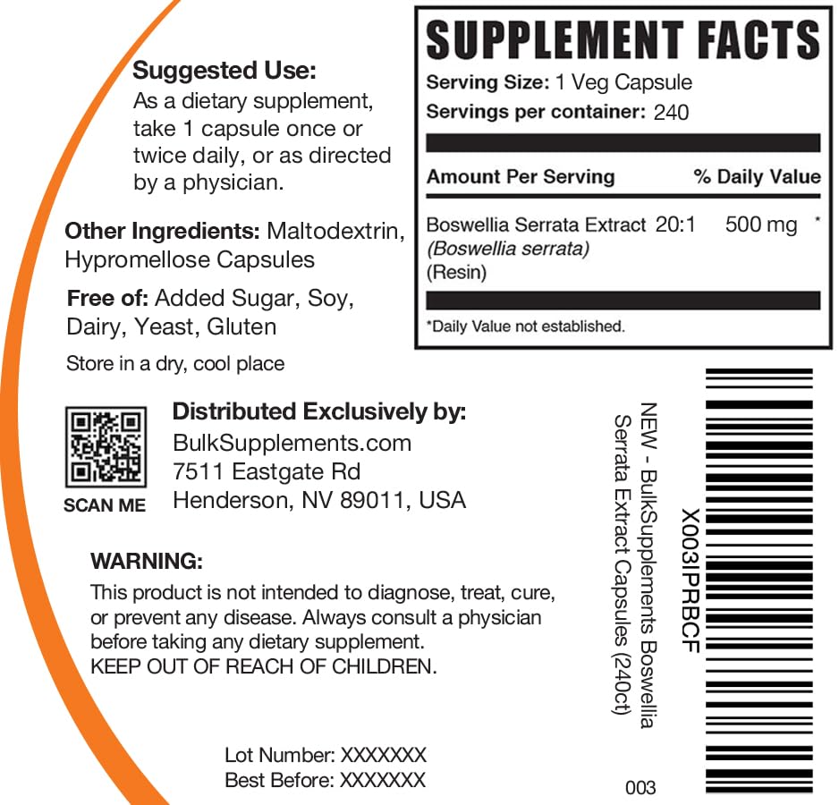 BulkSupplements Boswellia Serrata Extract Capsules 240 Capsules