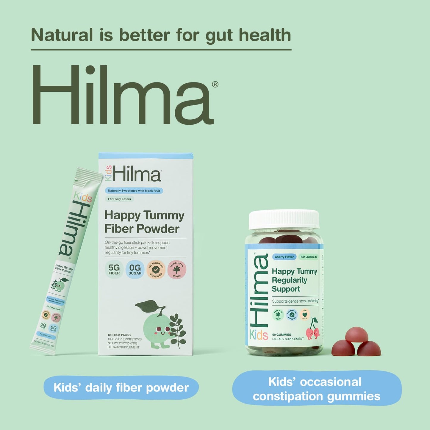 Hilma Happy Tummy Plant-Based Fiber Powder for Kids, Powder, 2.22 Ounce
