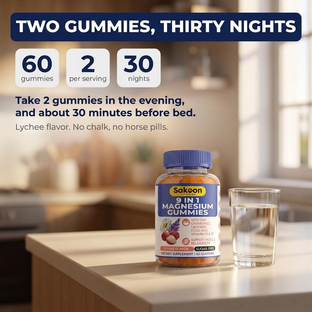 Sakoon Nutrition 9-in-1 Magnesium Glycinate Gummies, 60 Gummies